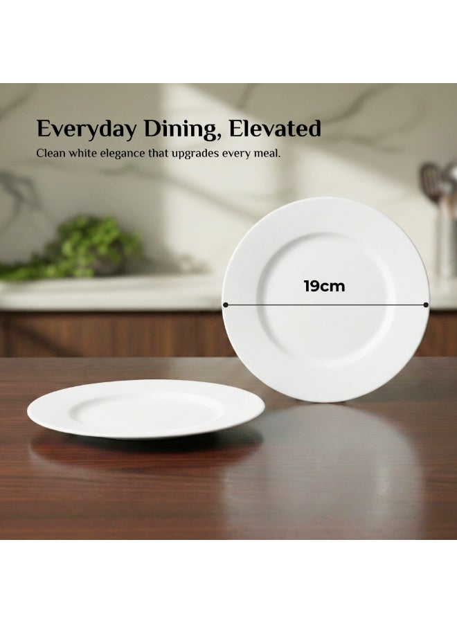 Luminarc 2Pcs White Ceramic Dessert Plate 19cm Elegant Round Plates for Cakes, Snacks & Desserts Microwave & Dishwasher Safe Tableware - Image 2